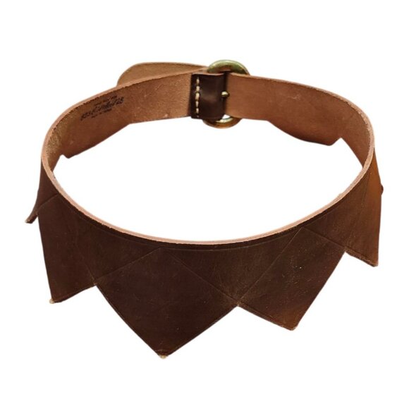 Remi&Reid Vintage Brown Leather Belt Brass Buckle Zigzag Cutout Design Unisex 28 - Picture 5 of 8